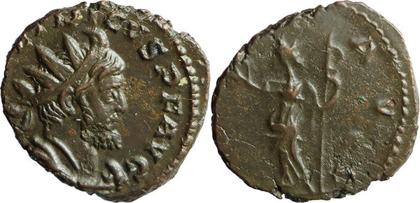 Ancient Roman coin of the Emperor Tetricus I found in England