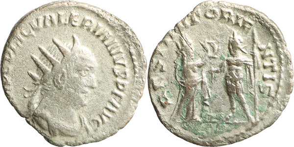 Ancient Roman silvered coin of the Emperor Valerian as Augustus