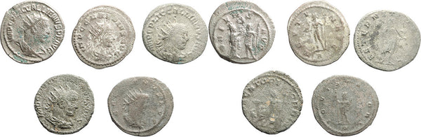 5 Ancient Roman silvered coins of Gallienus and Claudius II