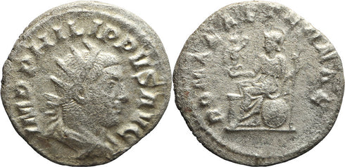 Ancient Roman silver coin of the Emperor Philip I minted in Rome
