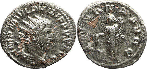 Ancient Roman silver coin of the Emperor Philip I minted in Rome