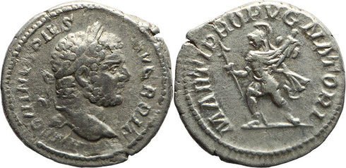 Ancient Roman silver denarius of Caracalla as Augustus minted in Rome