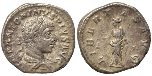 Ancient Roman silver coin of Elagabalus as Augustus minted in Rome