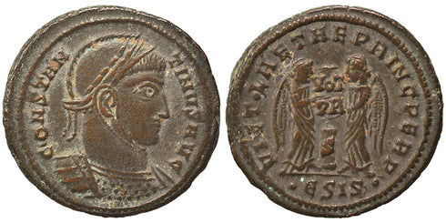 Ancient Roman coin of Constantine I the Great minted in Siscia - VICTORIAE LAETAE PRINC PERP