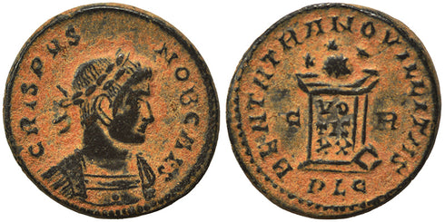 VF+ Ancient Roman coin of Crispus minted in Lugdunum - BEATA TRANQVILLITAS