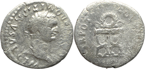 Ancient Roman silver denarius of the Emperor Domitian minted in Rome