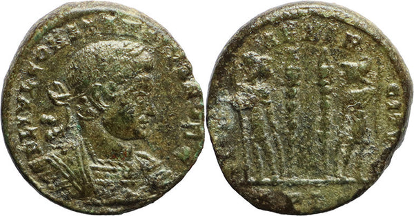 Ancient Roman coin of Constantius II as Caesar - GLORIA EXERCITVS