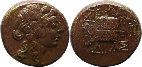 VF+ Ancient Greek coin from Pontos, Amisos 120-63BC Dionysos with Cista Mystica