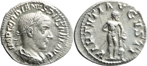 EF Ancient Roman silver coin of the Emperor Gordian III with Hercules minted in Rome