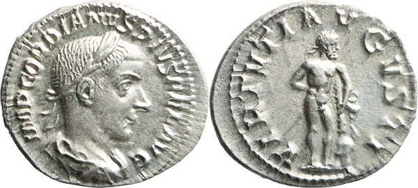EF Ancient Roman silver coin of the Emperor Gordian III with Hercules minted in Rome