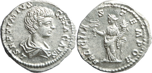 VF++++ Ancient Roman silver denarius of Geta as Caesar