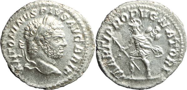 VF+++ Ancient Roman silver denarius of Caracalla as Augustus minted in Rome