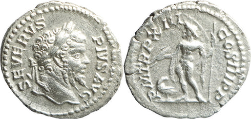 VF+++ Ancient Roman silver denarius of the Emperor Septimius Severus minted in Rome