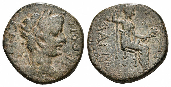 Ancient Roman Provincial coin of the Emperor Tiberius minted in Magnesia ad Maeandrum