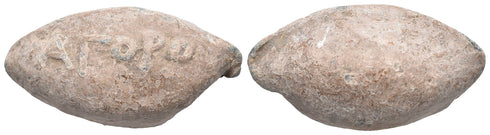 Ancient Greek Lead Sling Bullet inscribed with ΑΓΟΡΟΥ circa 4th to 1st centuries BC