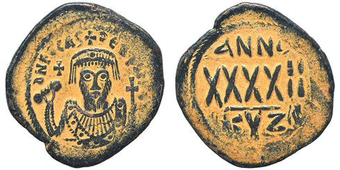 Ancient Byzantine coin of the Emperor Phocas AE follis minted in Cyzicus