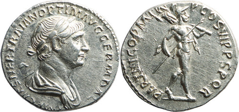 Superb Ancient Roman silver denarius of the Emperor Trajan minted in Rome