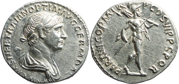 Superb Ancient Roman silver denarius of the Emperor Trajan minted in Rome