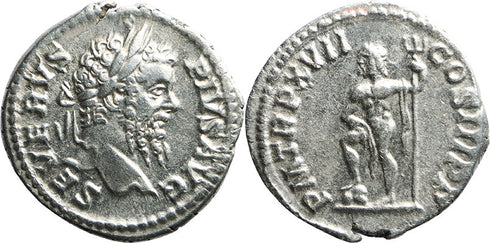 EF Ancient Roman silver denarius of the Emperor Septimius Severus minted in Rome - Neptune