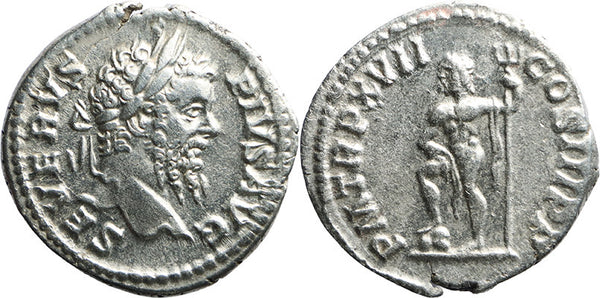 EF Ancient Roman silver denarius of the Emperor Septimius Severus minted in Rome - Neptune