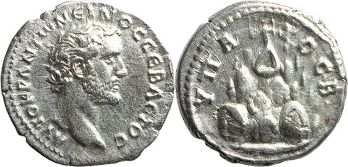 Ancient Roman silver coin of the Emperor Antoninus Pius minted in Caesaria, Cappadocia