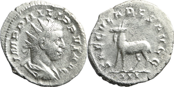 Ancient Roman silver coin of Philip II as Caesar minted in Rome - Saecular games issue