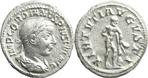 EF Ancient Roman silver coin of the Emperor Gordian III with Hercules minted in Rome