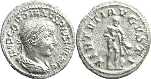 EF Ancient Roman silver coin of the Emperor Gordian III with Hercules minted in Rome