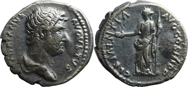 VF+ Ancient Roman silver denarius of the Emperor Hadrian minted in Rome