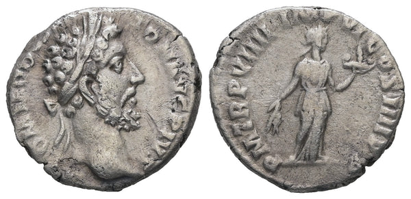 Ancient Roman silver denarius of the Emperor Commodus minted in Rome in 183-184 AD