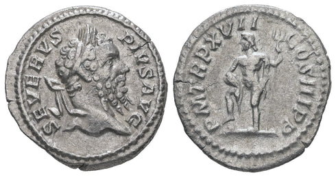 Ancient Roman silver denarius of the Emperor Septimius Severus minted in Rome