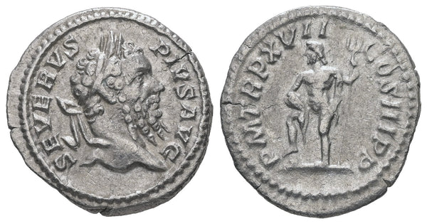 Ancient Roman silver denarius of the Emperor Septimius Severus minted in Rome