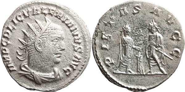 Ancient Roman silvered coin of the Emperor Valerian as Augustus minted in Samosata or Antioch