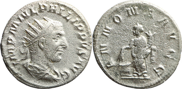 Ancient Roman silver coin of the Emperor Philip I minted in Rome