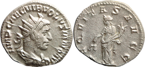 Ancient Roman silver coin of the Emperor Volusian minted in Rome
