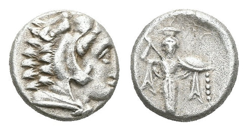 Ancient Greek silver coin minted in Pergamon, Mysia circa 310–282 BC - Herakles