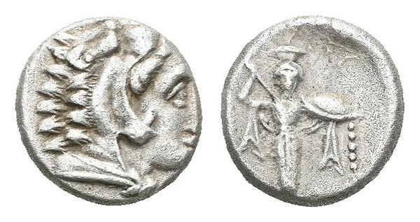 Ancient Greek silver coin minted in Pergamon, Mysia circa 310–282 BC - Herakles