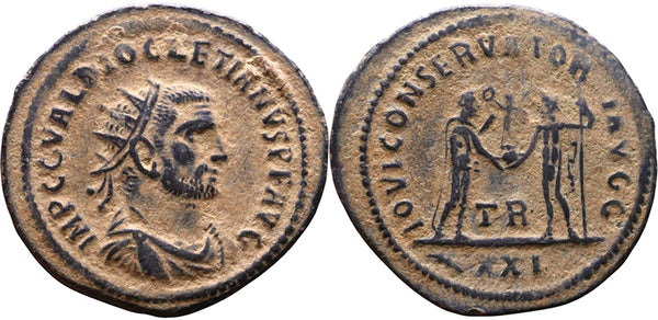 Ancient Roman coin of the Emperor Diocletian - IOVI CONSERVATORI AVGG