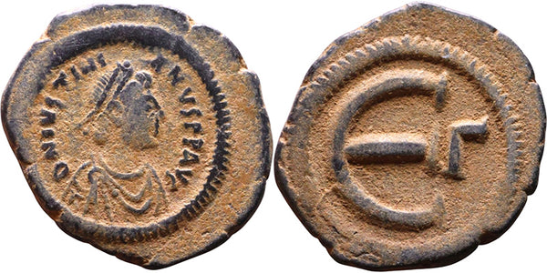 Ancient Byzantine coin of the Emperor Justinian I decanummium