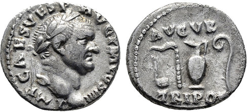 VF++ Ancient Roman silver denarius of the Emperor Vespasian minted in Rome