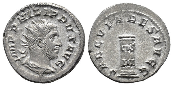 Ancient Roman silver coin of the Emperor Philip I minted in Rome - 1000th Anniversary of Rome issue