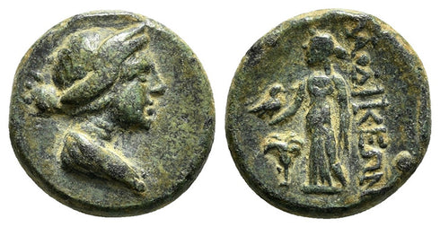 Ancient Greek coin of Aphrodite minted in Laodikeia ad Lycum, Phrygia in 200-100BC