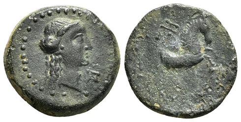 Ancient Greek coin of Apollo minted in Seleukeia, Cilicia in 2nd to 1st centuries BC