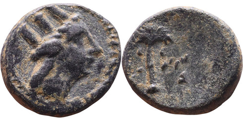 Ancient Phoenician bronze coin minted in Arados circa 2nd century BC