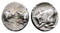 Ancient Greek silver coin from Caria with Two Bulls circa 450-400 BC