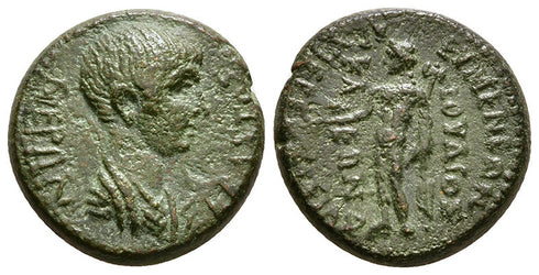 Ancient Roman Provincial coin of Nero with Apollo minted in Eumenea, Phrygia
