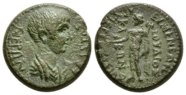 Ancient Roman Provincial coin of Nero with Apollo minted in Eumenea, Phrygia