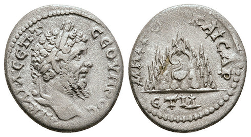 Ancient Roman Provincial silver coin of the Emperor Septimius Severus minted in Caesarea, Cappadocia