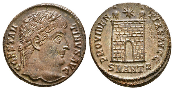 Ancient Roman coin of Constantine I minted in Antioch - Campgate with 11 levels