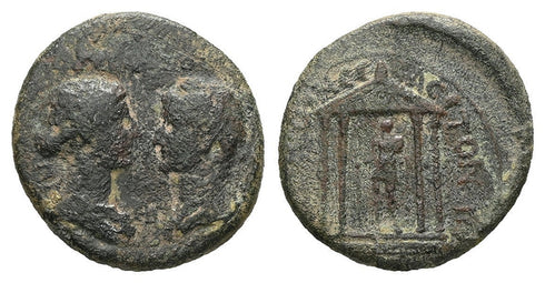 Ancient Roman Provincial coin of Tiberius with Julia Augusta (Livia) minted in Pergamum, Mysia